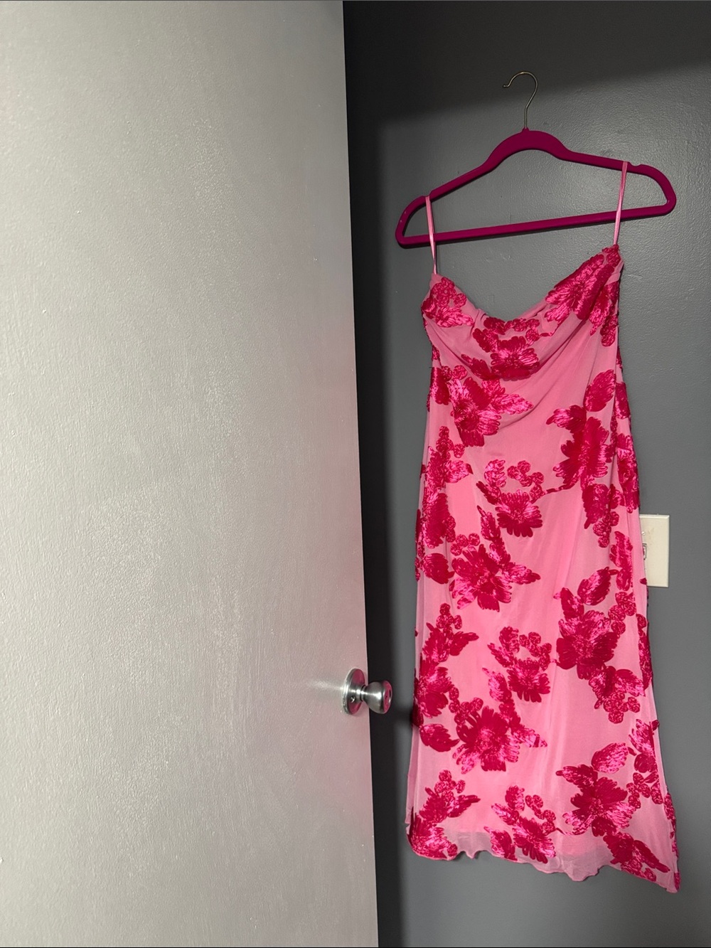 Hot Pink Floral Strapless Slip Dress